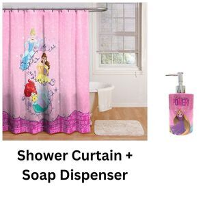 Disney Princess Shower Curtain + Soap Dispenser Bundle